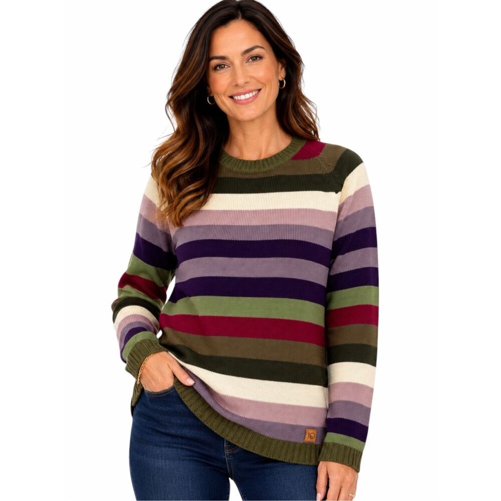TENTREE Women’s Organic Cotton Multi Stripe Crewneck Sweater Size Medium